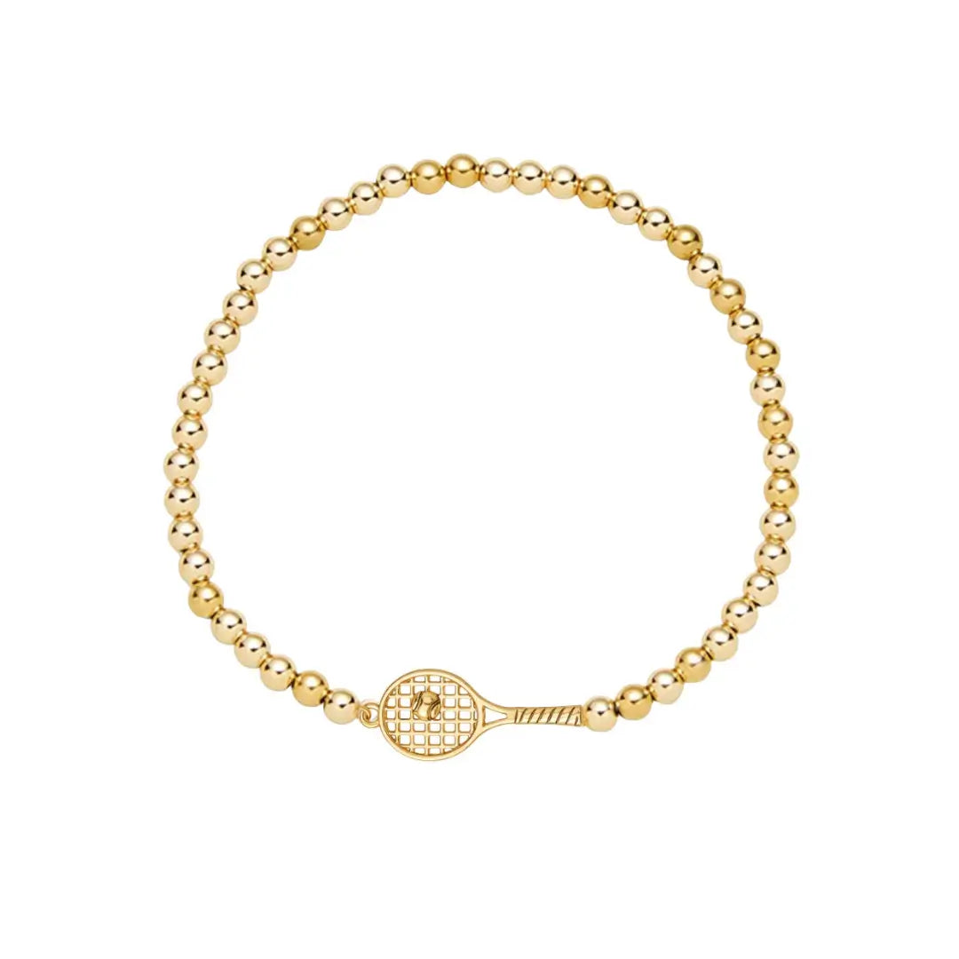 Gold Beaded Tennis Racket Bracelet